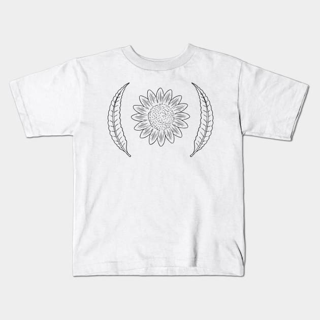 black flower leaves line art design Kids T-Shirt by Artistic_st